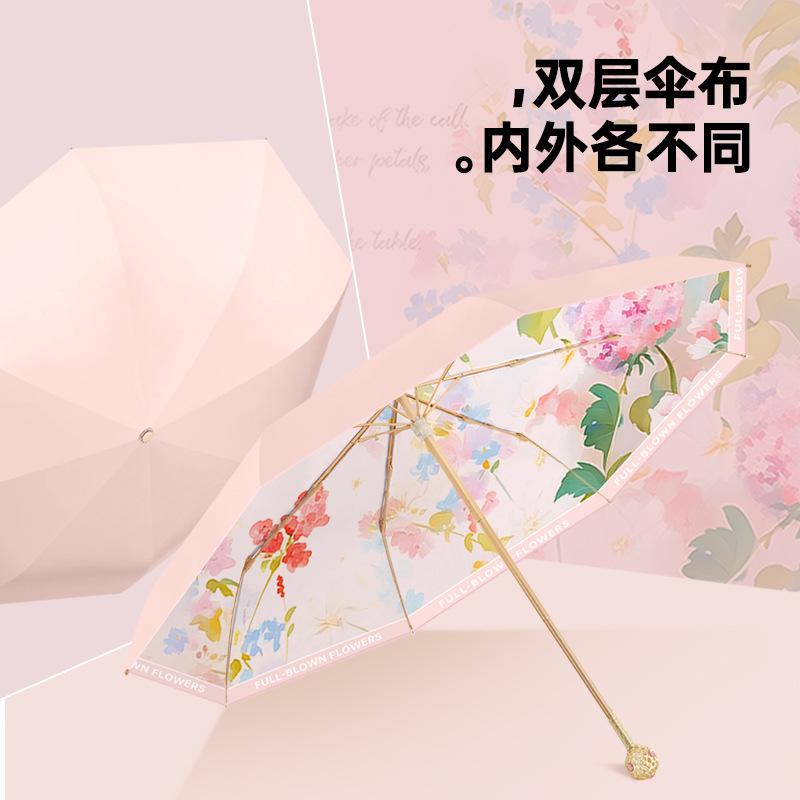 2025 explosive three-fold 8-bone color glue double-layer digital weather and rain dual-purpose light luxury exquisite handle parasol