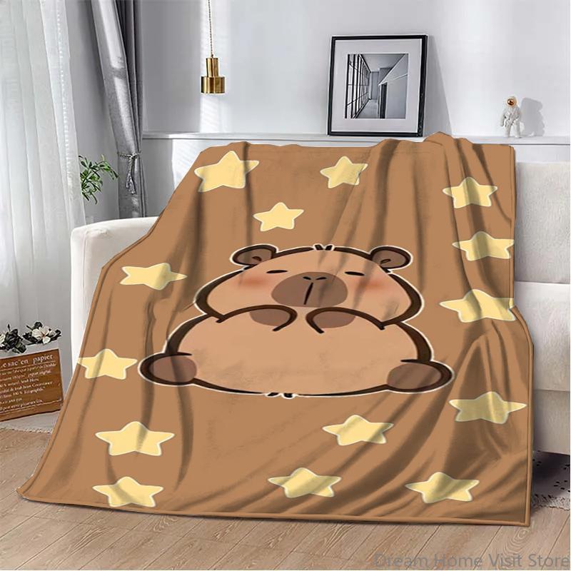 Cartoon Soft Capybara pattern printed Flannel Throw blanket, suitable for sofas, beds,offices, travel, Picnic,warm plush blanket