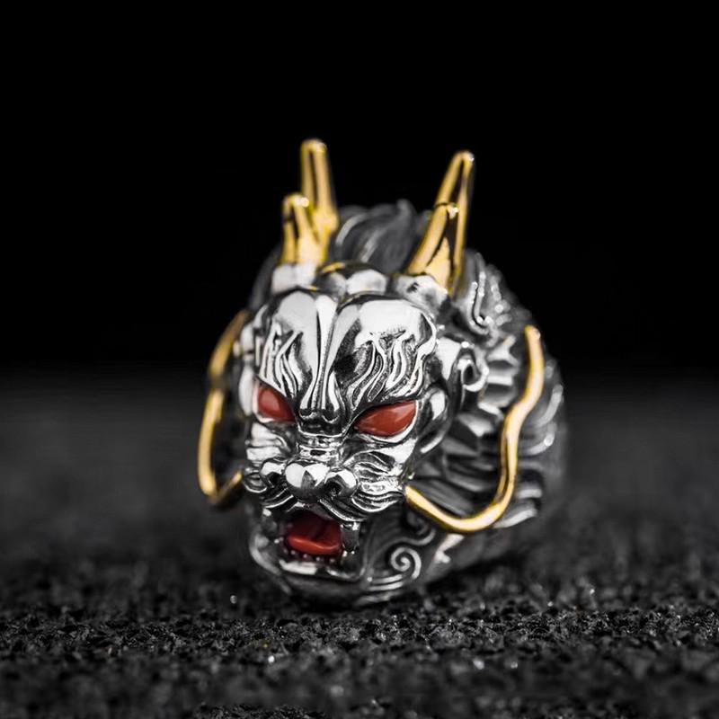 Męski Modny Retro Pierścień Boskiego Smoka – Ręcznie Robiony, Luksusowy Dodatek na Palec Wskazujący