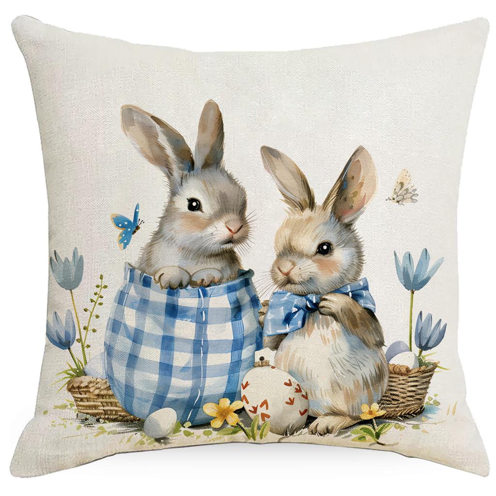 New Blue Plaid Easter Pillowcase Cushion Cover Cute Rabbit Truck Animal Pillowcase