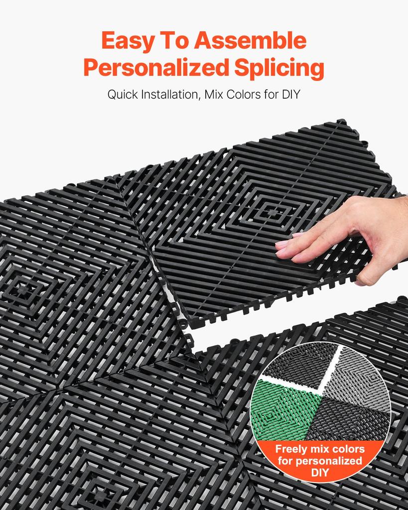 VEVOR Interlocking Drainage Mat, 12” X 12” Modular Interlocking Cushion, 40 Pcs Splicing Drainage Mats