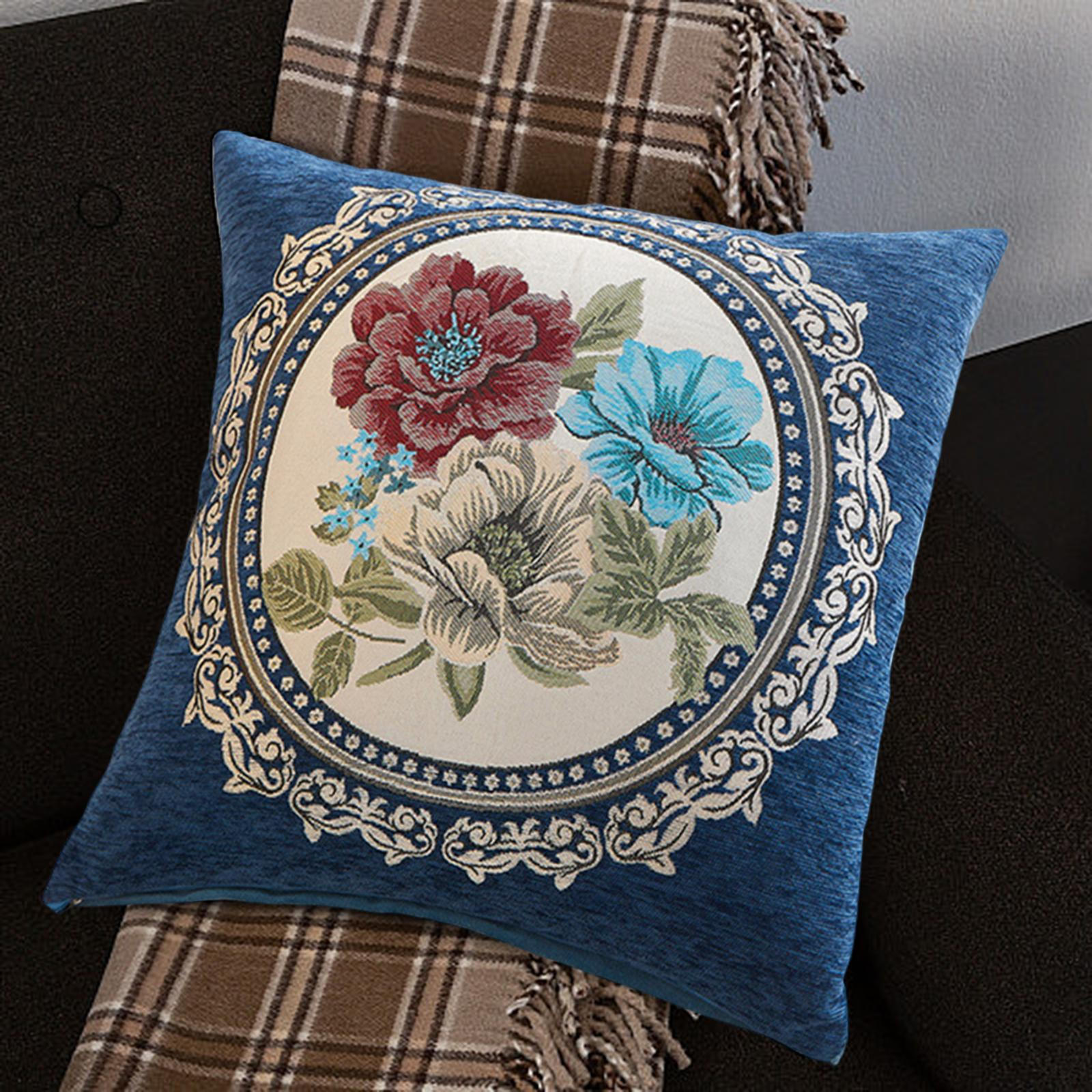Цветочный чехол для подушки наволочка цветочный плед для гостевой комнаты Deep Blue 870₽