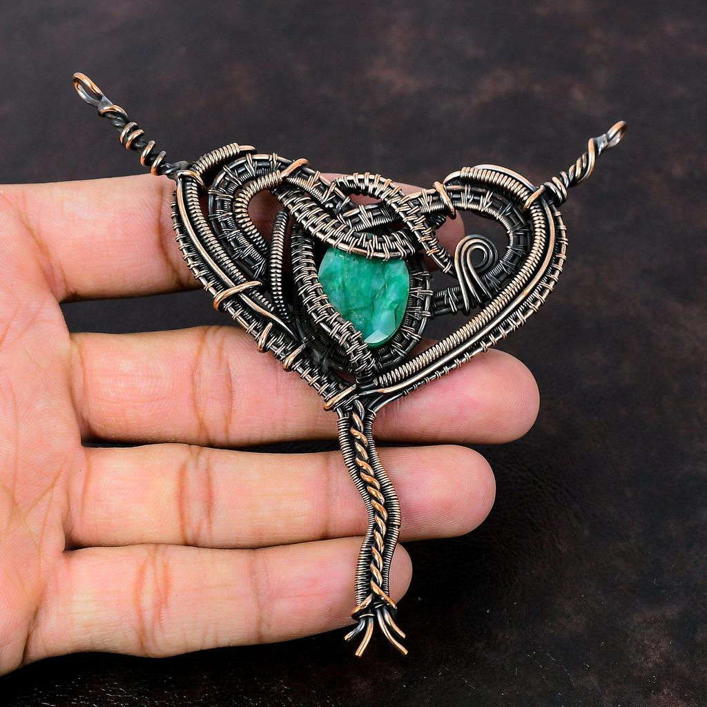 Faceted Zambian Emerald Pendant Copper Wire Wrapped Pendant Handmade Pendant Gemstone Copper Jewelry Engagement Gift Natural Emerald Jewelry