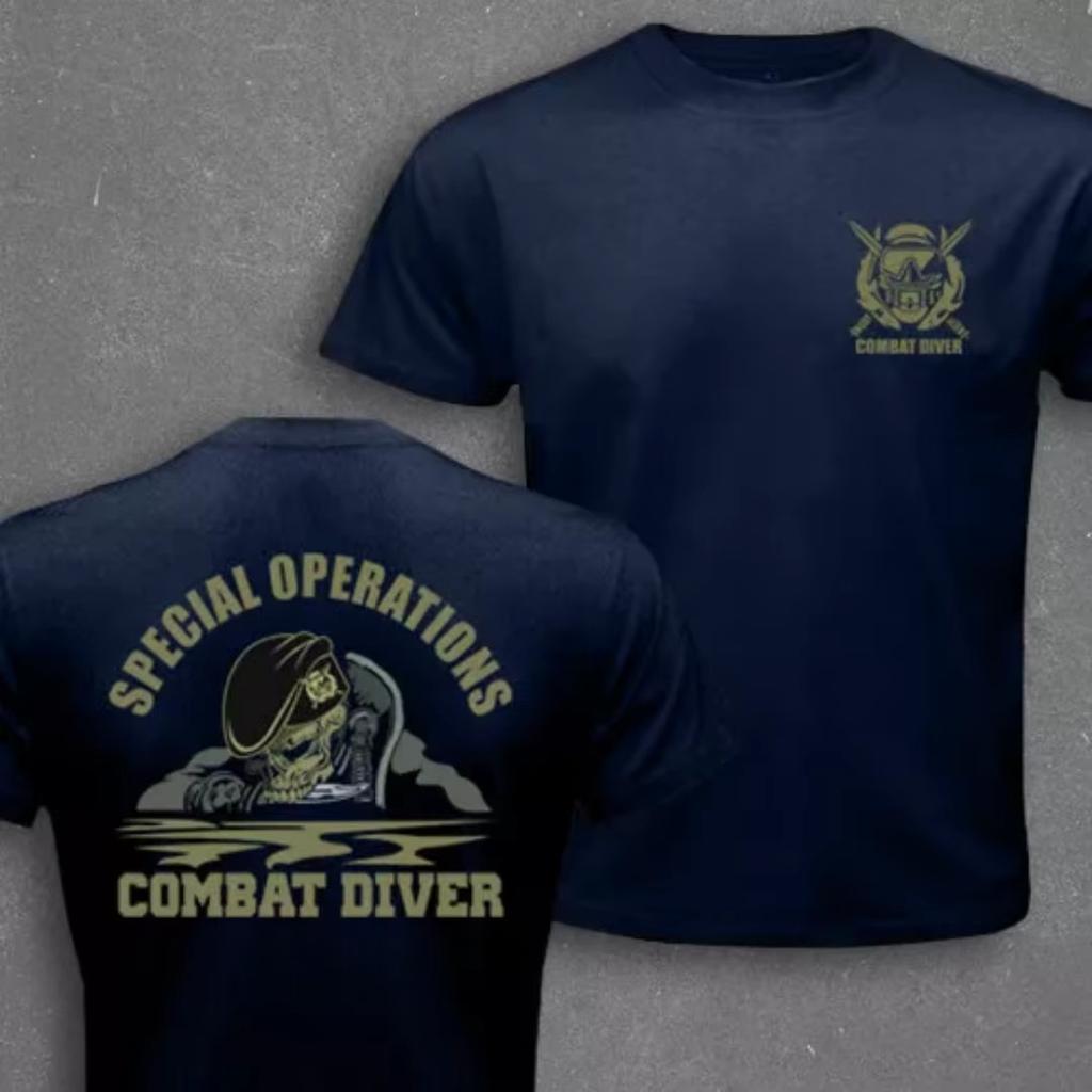 2026 new Battle diver style skull pattern printed short-sleeved cotton T-shirt, suitable for both Unisex and Women as a casual top.