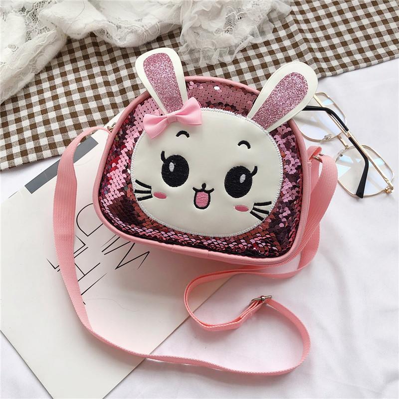 Adorable Cartoon Sequin Bunny Shoulder Bag For Girls Breathable And Durable розовый