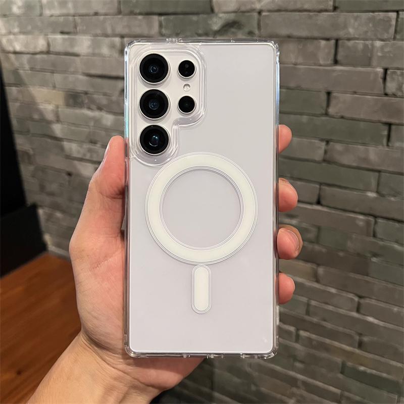 For Magsafe Magnetic Clear Case For Samsung S25 Edge S24 S23 S22 S21 S20 Plus S25 FE A16 A26 A36 A56 PC Hard Phone Cover Fundas