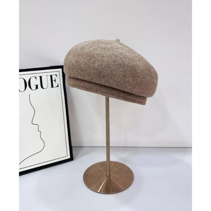 25 Early Autumn New High-quality Woolen Beret Women's Big Head Circumference Solid Color Face Small Painter Hat