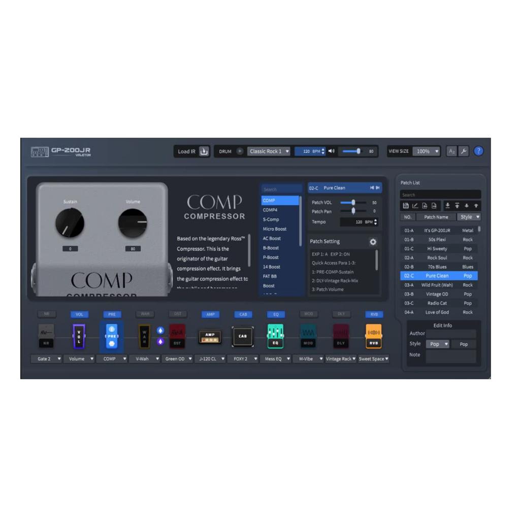 Valeton Processor with Expression FX MIDI Amp IR Cabinet Stereo OTG USB Audio Interface GP-200JR Multi-Effects Pedal, Loop, I/O, Guitar, Bass,