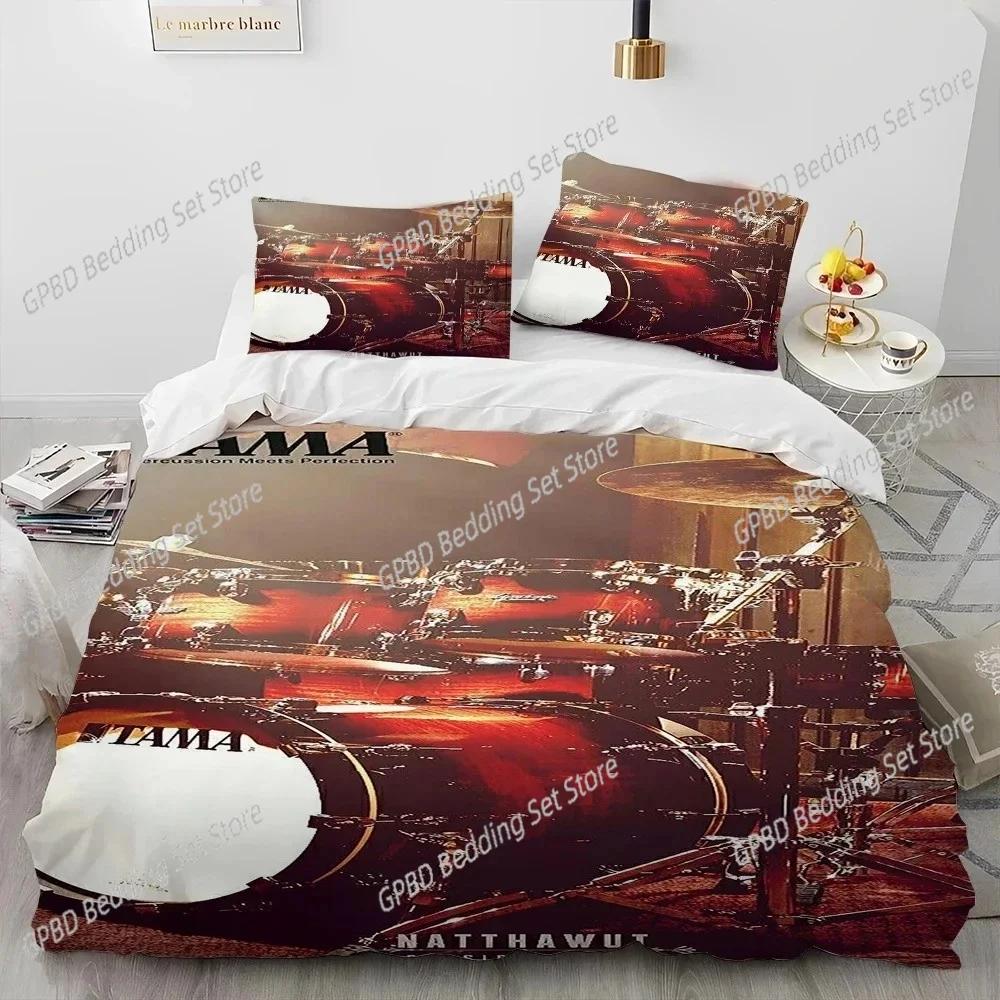Drum Kit Music Instruments Guitar Bedding Set Duvet Cover Bed Set Quilt Cover Pillowcase Comforter King Queen Size Boys Adult