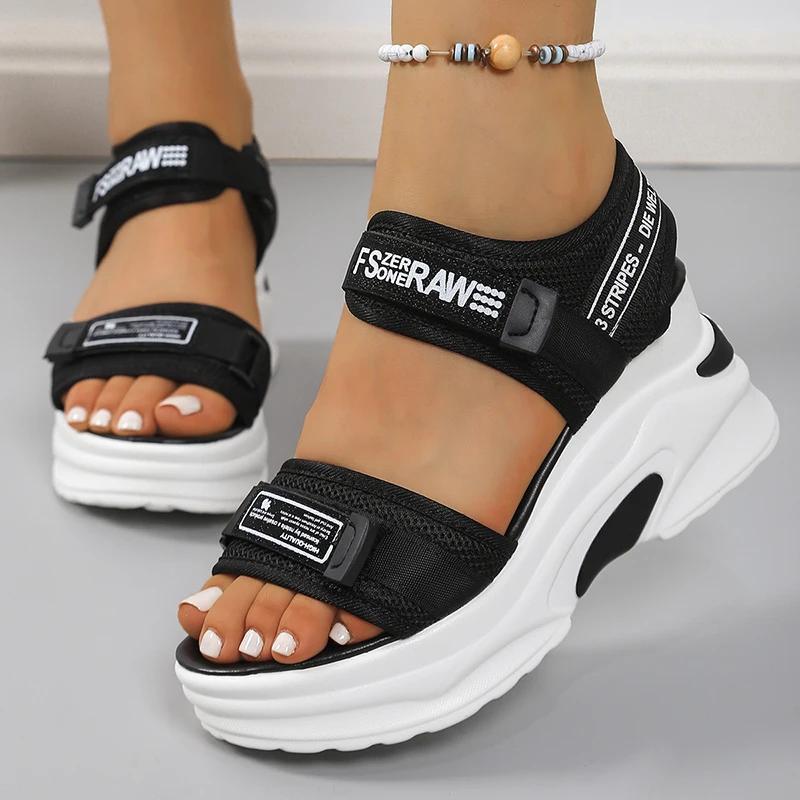 Fashion Chunky Platform Sports Sandals for Women Wedges Height Increasing Shoes Woman 2025 Summer Thick Bottom Hook Loop Sandalias Mujer