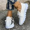 White Print Knitting Flat Shoes Women Spring Autumn Breathable Soft Bottom Sneakers Woman Comfort Non Slip Casual Shoes Size 43