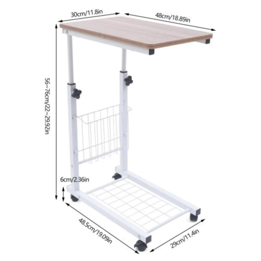Bymaocar Oak Colored Moving Edge White Table Rack Adjustable Side Table W/ Removable&Lockable Universal Wheels Home/dormitories