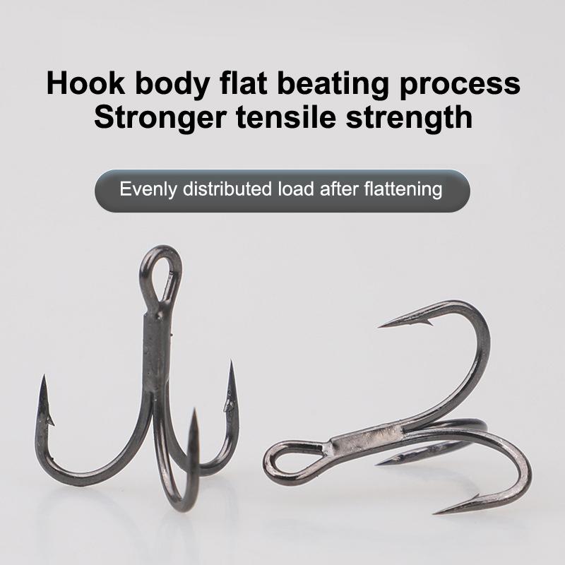 High Carbon Steel Treble Hooks 50Pcs Sharp Round Bend Strong Fish Hook Kit Split Rings for Lure Fishing
