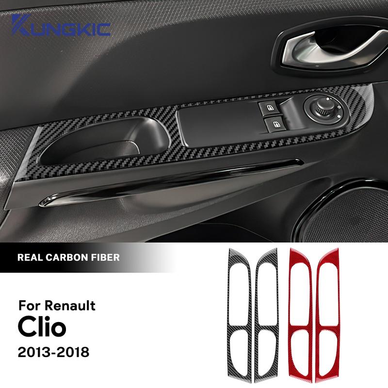 Für Renault Clio 4 IV MK4 2013 2014 2015 2016 2017 2018 LHD RHD Echte Weiche Kohlefaser Frontfenster-Knopf Innen Außen Aufkleber
