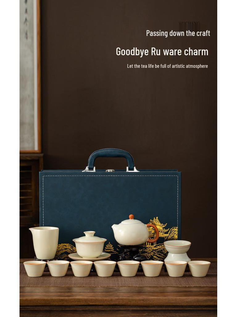 Elegant Ru Kiln Tea Set for Home or Office - Customizable with Logo, Perfect for Gifts