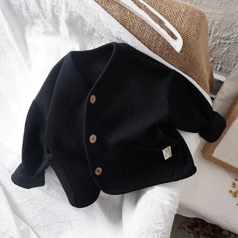 Herbst Kinder Langarm Strickjacke Baby Baumwollmantel für Jungen Mädchen Einfarbig Jacke Kinder Freizeitstrickjacke Kinderkleidung