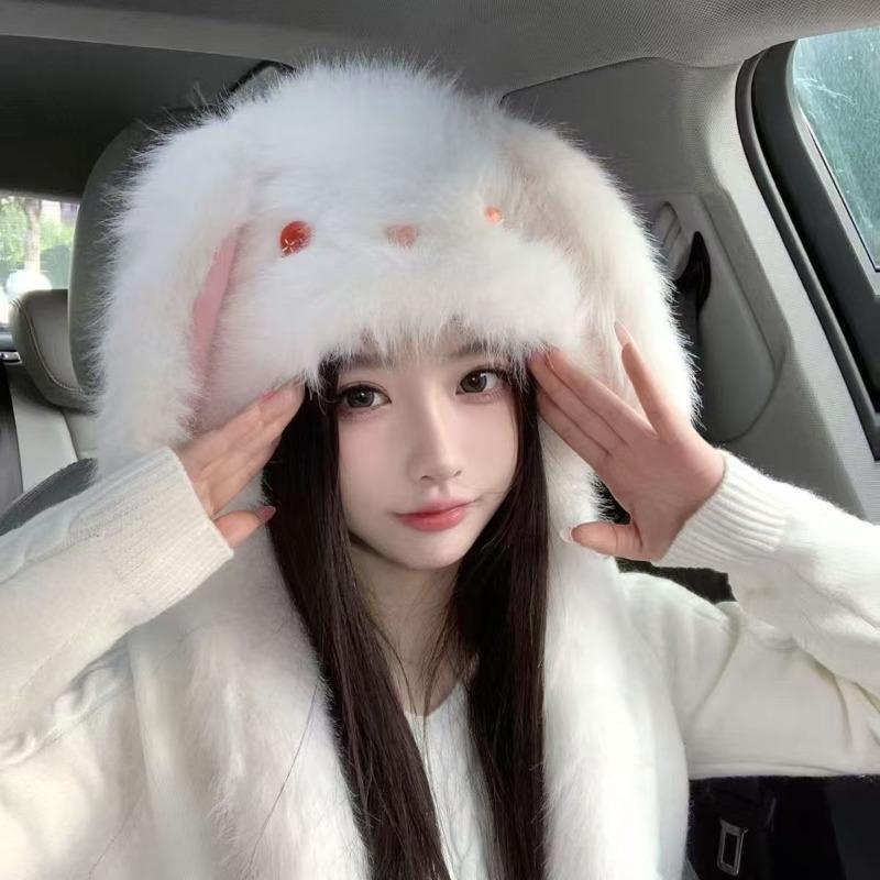 Roztomilá plyšová čepice s dlouhýma ušima králíka, dámská zimní zesílená plyšová čepice pro dívky, odolná proti chladu, univerzální pro udržení tepla