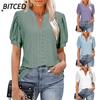 Women's Fashion Casual Solid Color Print Short Sleeve V Neck Blouses & Shirts International Design