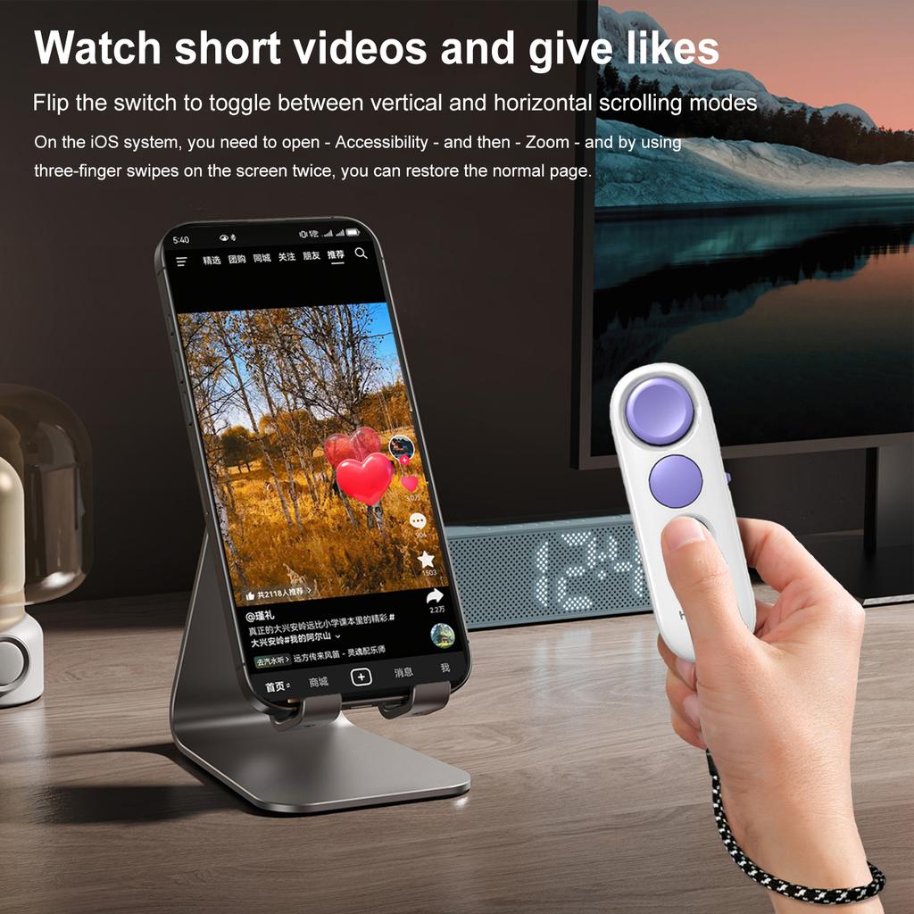 Remote Control Hands-Free EBook Reading Page Turner Remote Clicker Multifunctional Camera Video Record Remote Trigger Flips Page