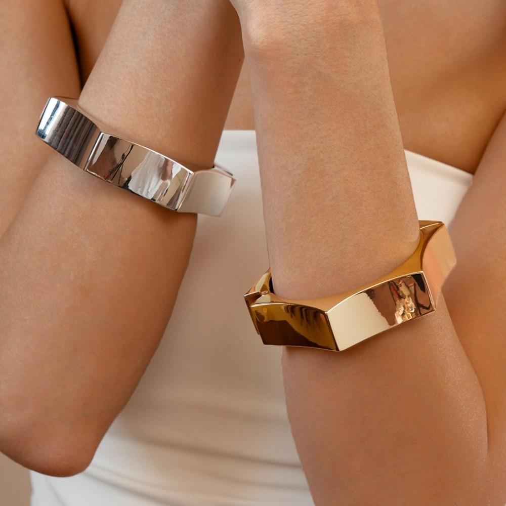 Hexagon Cuff Bangles Zinc Zinc Alloy Metal Exaggerated Bracelet Temperament Wide Open Bangle  Gift