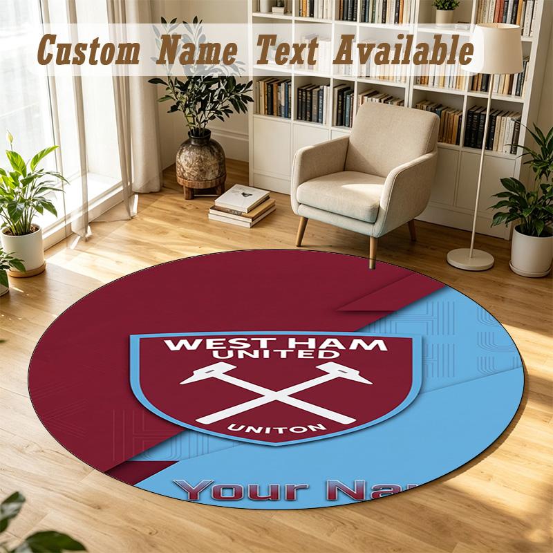 Round Rug Custom NameWest Ham United FC Pattern Non Slip Carpet Home Floor Decor