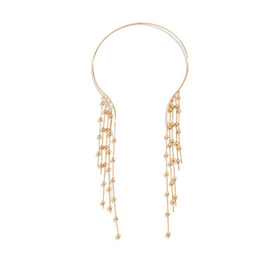 Dlouhý střapec Kovový otevřený choker Hvězda Imitace perlových korálků Střapec Límec Klíční kost Řetízek Náhrdelník Hrudník Tělové šperky pro ženy