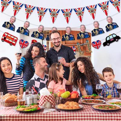 King Charles III Coronation Bunting Banner Set Vibrant Colors Union Jack Bunting Flags 10ft Long for Party Hanging Decoration