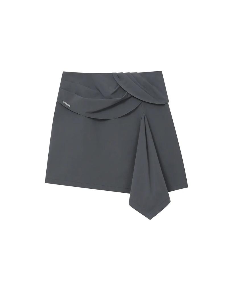 Miseki Seoul Layered Chiton Mini Skirt Charcoal