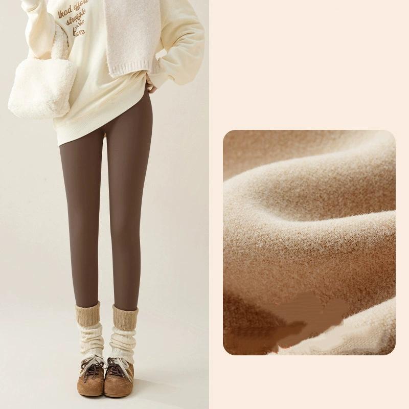 Podzim Zima Králičí Fleece Sharkskin Legíny Dámské Ležérní Základní Zesílené Teplé Legíny Hnědé Fleecem Podšité Punčocháče