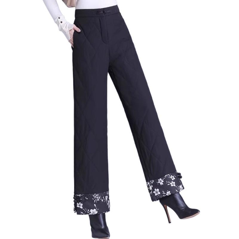 Thickened Fleece Cotton Pants Straight-leg Pants Women's Winter Pants Retro Disc Buckle Cold-proof Warm Cotton Pants