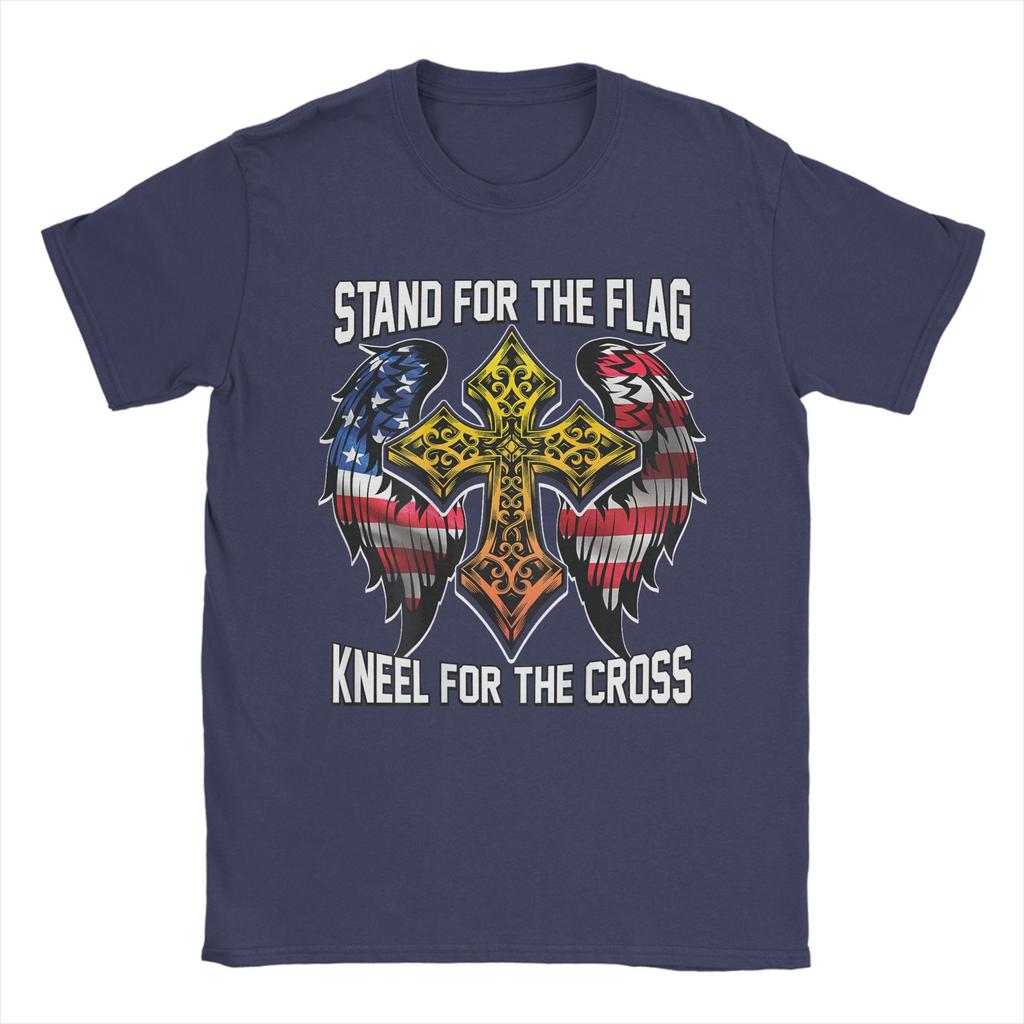 Stand For The Flag Kneel For The Cross Men's T Shirts Veteran's Day Novelty Tees Short Sleeve T-Shirt Cotton Gift Merchandise