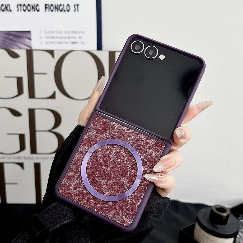 Case for Samsung Galaxy Z Flip3 Flip4 Flip5 Flip6 Flip7 with Back Leather & MagSafe Shockproof Phone Bumpers Cover