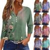 Damen V-Ausschnitt Freizeit Dreiviertelarm Knopf-Detail Top mit Blumenmuster