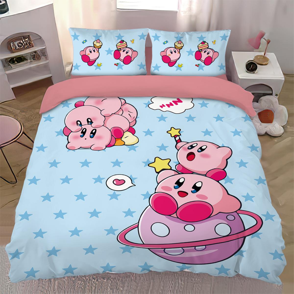 Flylo Unisex Infant Cartoon Star Allies Duvet Cover K-Kirby Bedding Set Pillowcase Adult Boygirl Bedroom Decoration Children Gift 135Cm