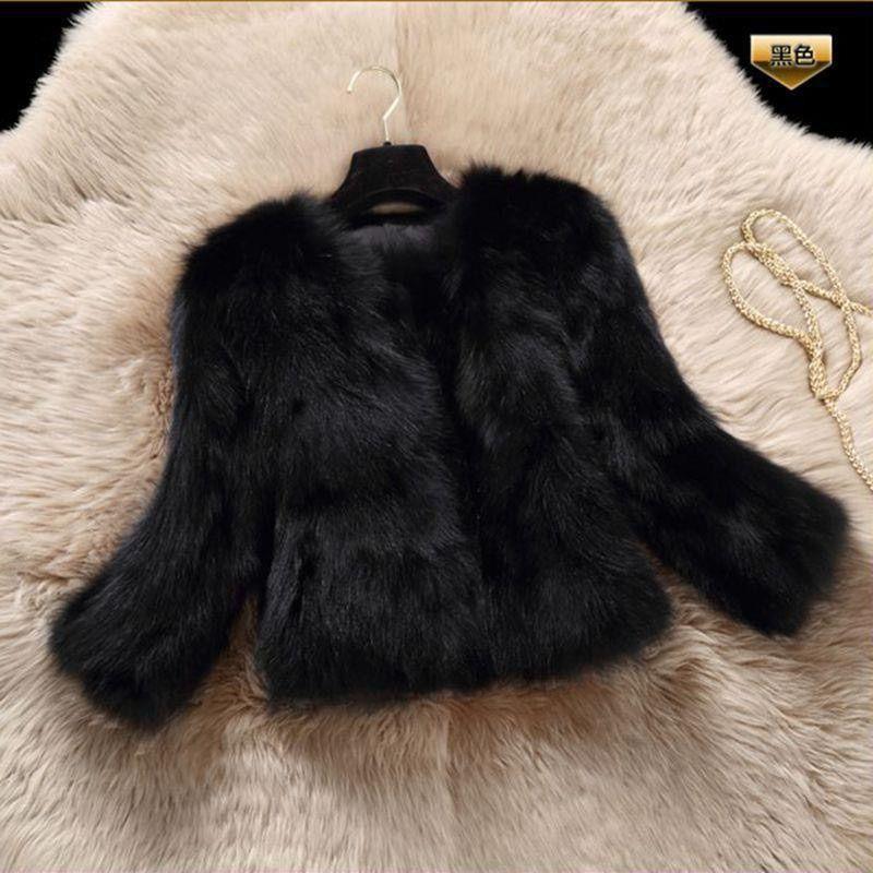 Crew neck thin imitation fur jacket women's imitation fox hair cotton long-sleeved short slim jacket