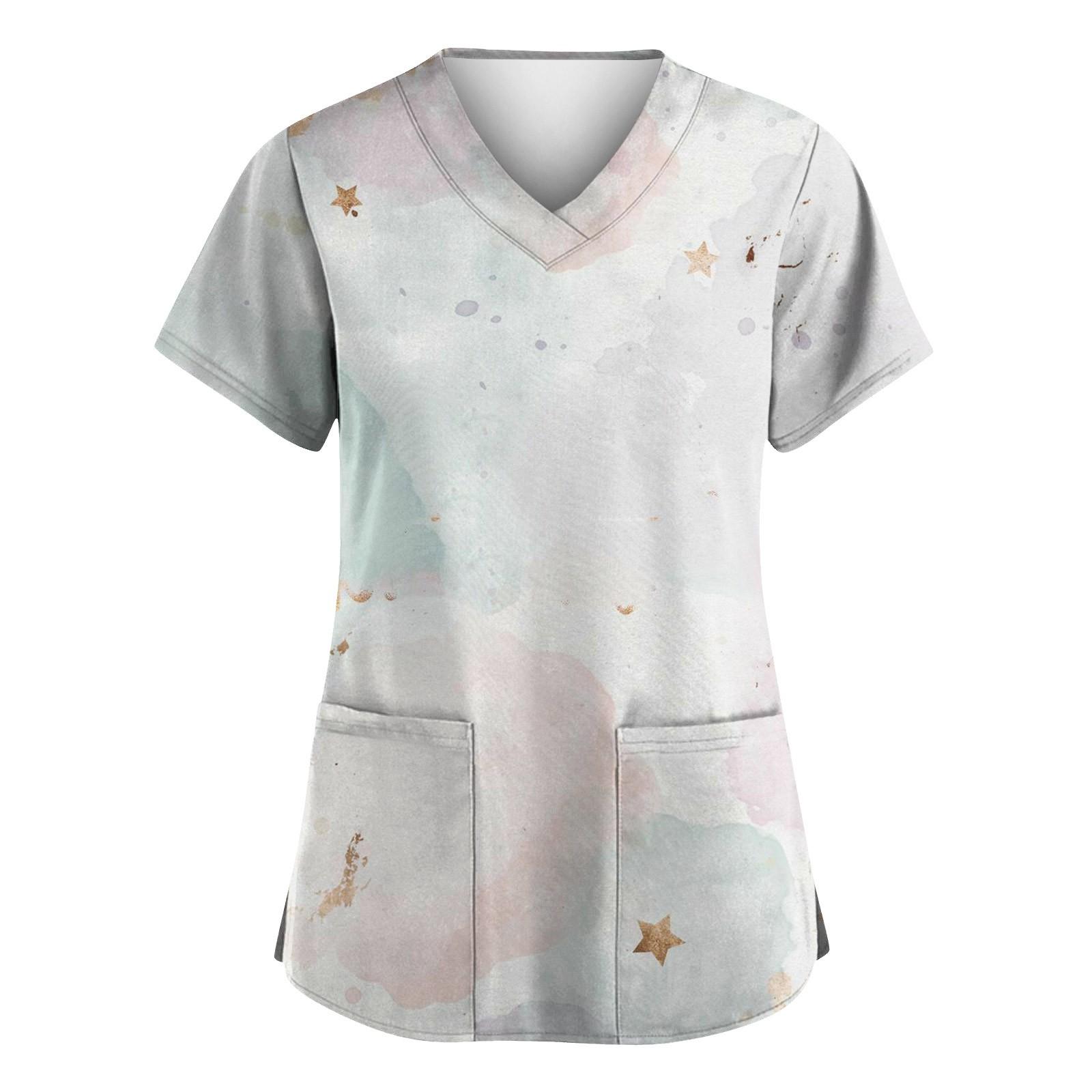 

Женская мода с v-образным вырезом, короткими рукавами и карманами, топы с принтом L чёрный