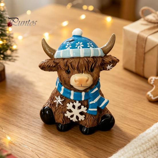 Resin Animal Statue Winter Highland Cow Figurine, Cattle for Desk Decor Decor, Shape Ornament Home Office