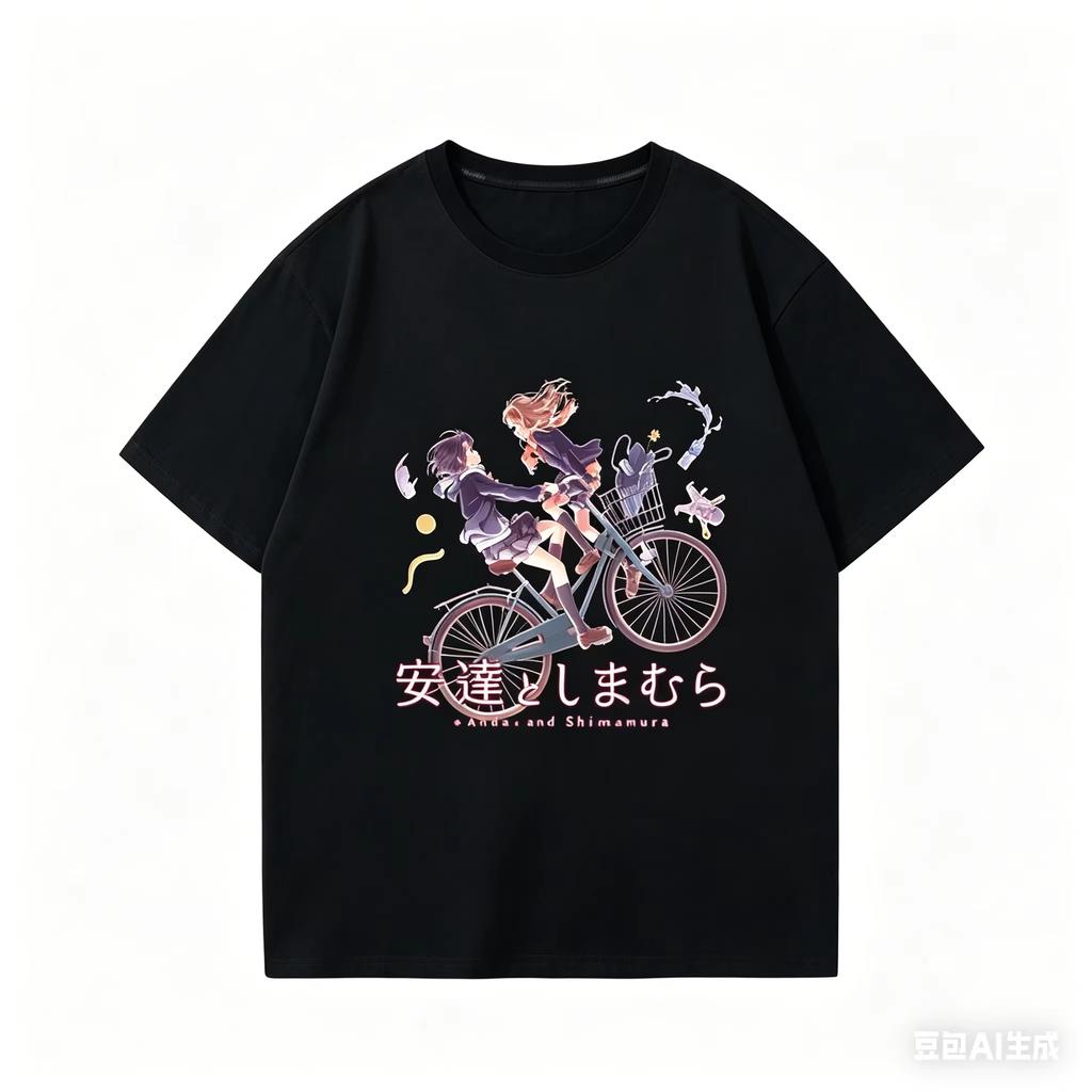 2026 Summer Cute Anime Pattern T-shirt with Adachi and Shimamura School Uniform Print, Unisex Casual Cotton Style Fan T-Shirt