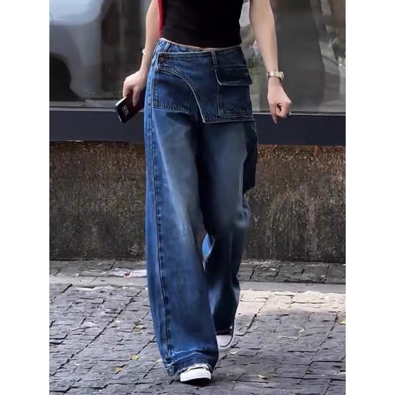 Plus Size High Waist American Style Women's Jeans - Spring/Autumn Loose Straight Wide-Leg for Pear Shape.
