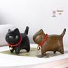 Yi Ming Xian Yuan Green & Black Sandalwood Eyeless Cat Ornament: Elegant Desk or Bookshelf Decoration Piece