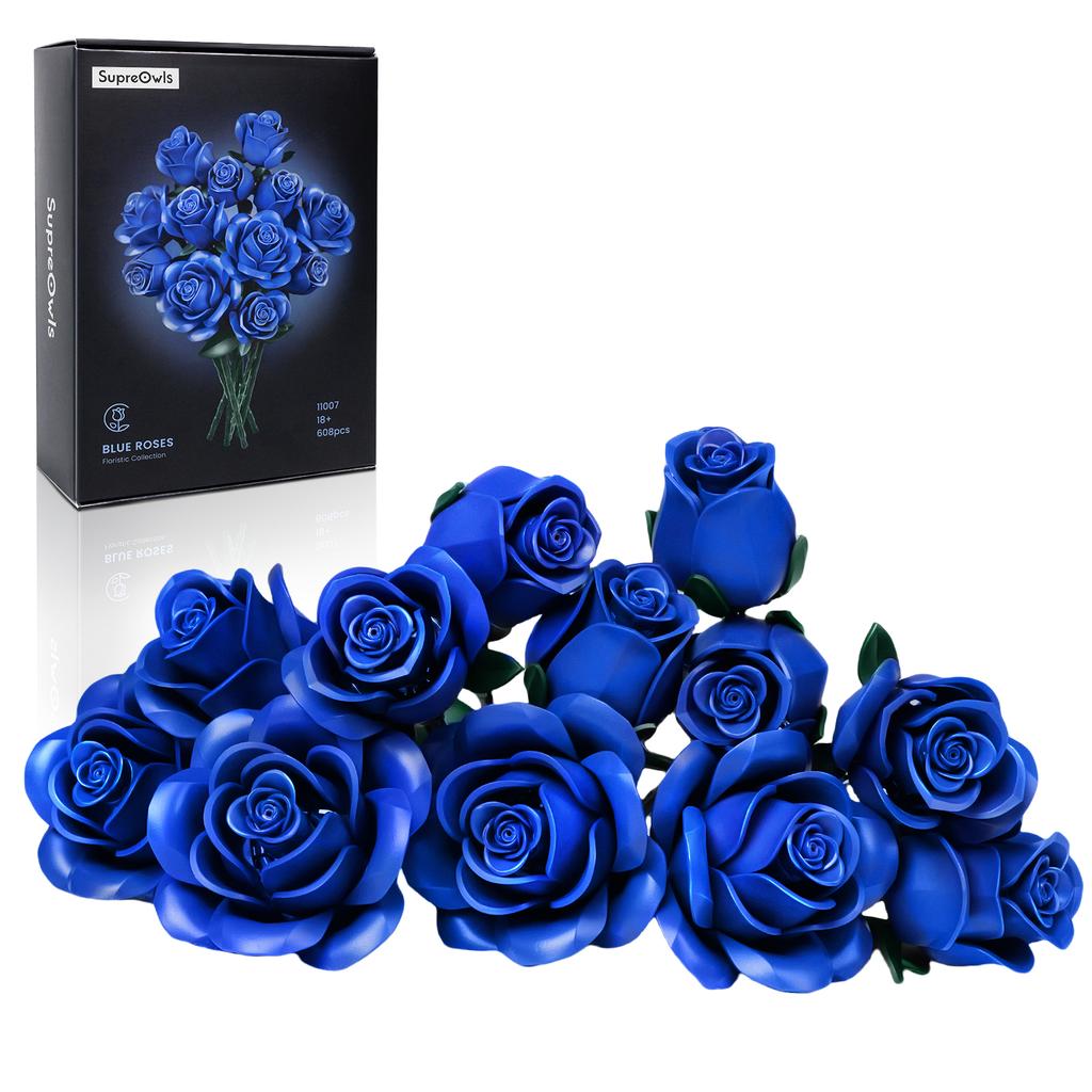 Blue Rose Blocks Flowers Building Set Artificial Roses Wedding Floral Decorations Bricks Toys Valentines Birthday Gift for Adult