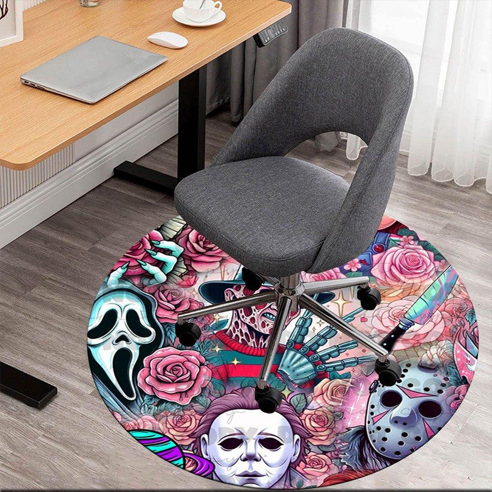 Horror Icons in Bloom: A Floral Mashup of Classic Movie MonstersRound Non-Slip chair mat chair carpet for office Rugs for Office Decor Gift For Valent 80cm by 80cm