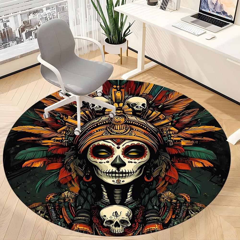 1pc Day of the Dead, Skull Office Round Area Rug, Under Office Chairs Bedroom Living Room Home Decor, Room Deco