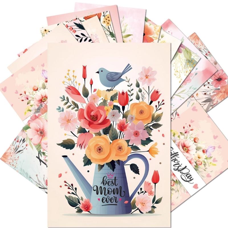 Pack Of 12 Beautifully Designed Mother's Day Greeting Cards Colorful Postcards Set with Envelopes Party Decorations
