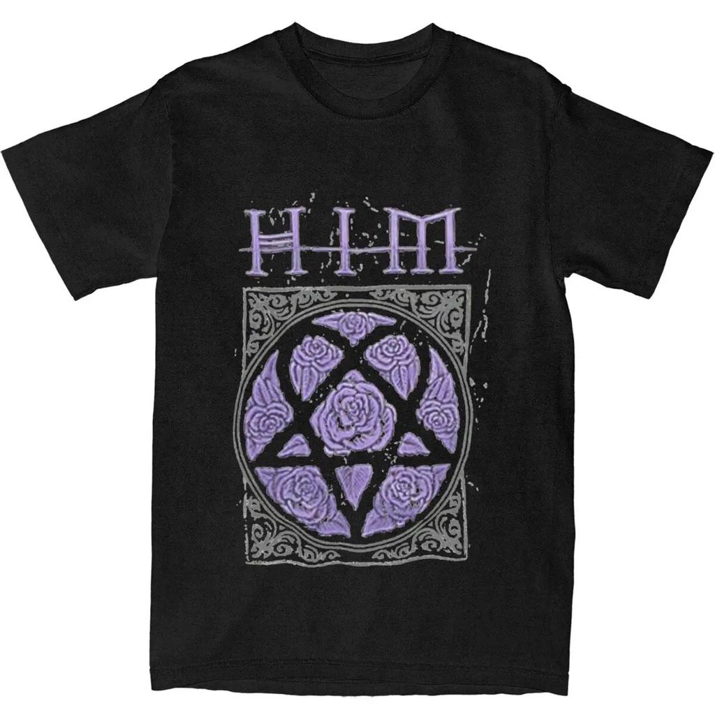 Him Band Ville Valo Liebt Herzförmiges Muster Metall-T-Shirts Sommer Street-T-Shirts und Beliebte Damen Kurzarm-T-Shirts