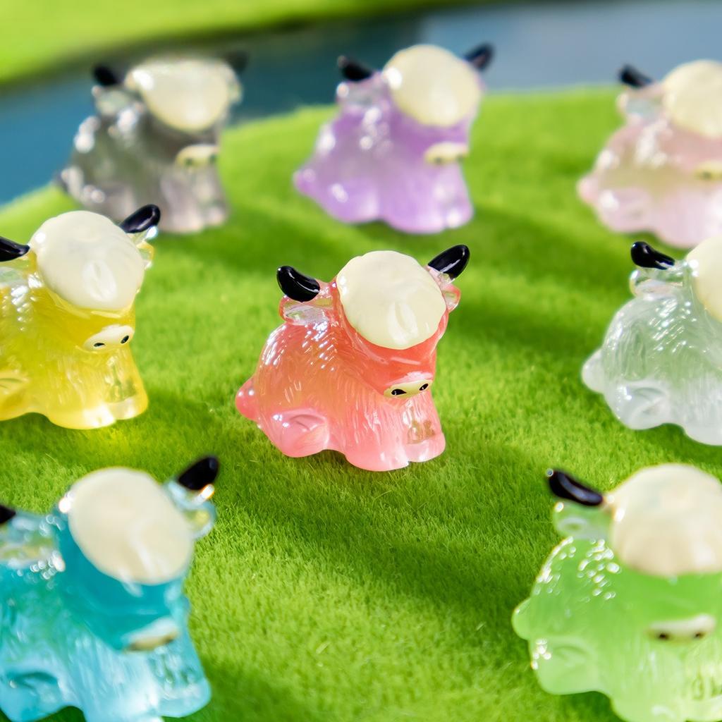 20Pcs Luminous Charming Mini Highland Cow Figurines Cute Resin Animal Sculptures For Diy Crafts Dollhouse Garden For Room Decor