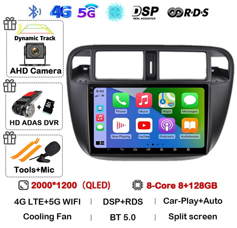 Android 14 Carplay Auto Autoradio WIFI+4G For Honda Civic 1996-2001 Car Radio Multimedia Video Player GPS Stereo 360 Camera WIFI