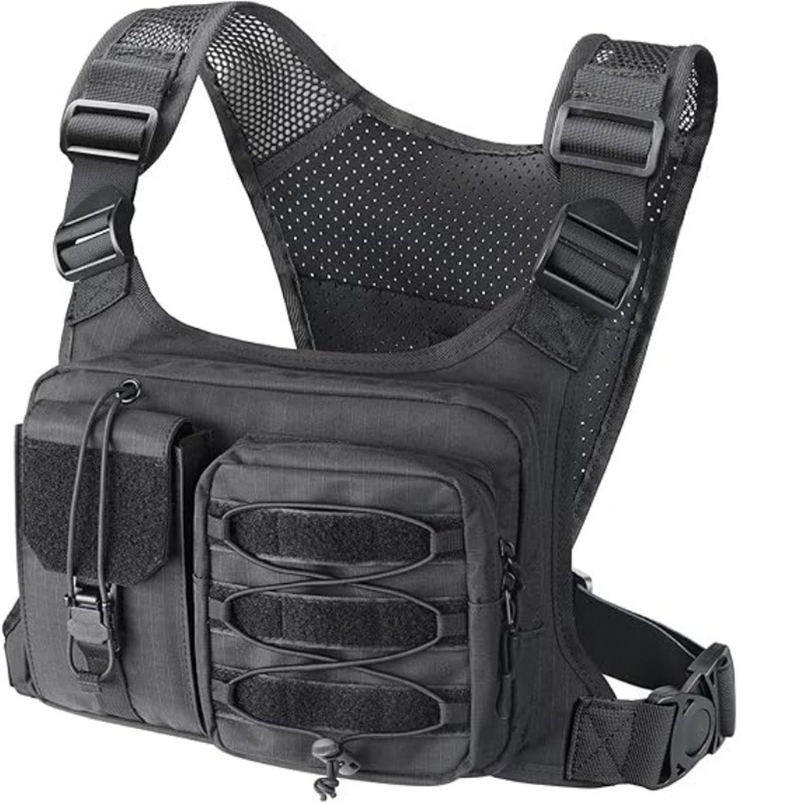 

Нагрудная сумка большой вместимости, спортивная нагрудная сумка-жилет EDC, противокражная передняя нагрудная сумка для охоты, велоспорта, бега One Size чёрный