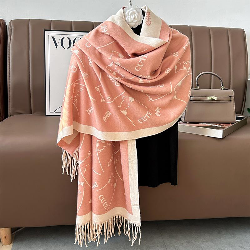 

New Winter Double Cored Yarn Scarf Cute and Atmospheric Fashionable Scarf Thickened Warm and High End 64*185cm