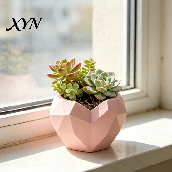 Charming Plant Container Geometric Heart Shape Flowerpot, Decorative Flower Pot for Indoor Elegant Home Decor Planter Outdoor, Creative Love